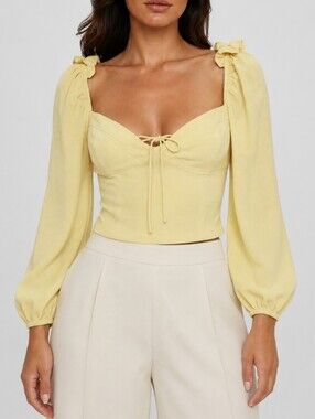 Aritzia Wilfred Novella Yellow Puff Sleeve Blouse Prairie Cottagecore Coquette S